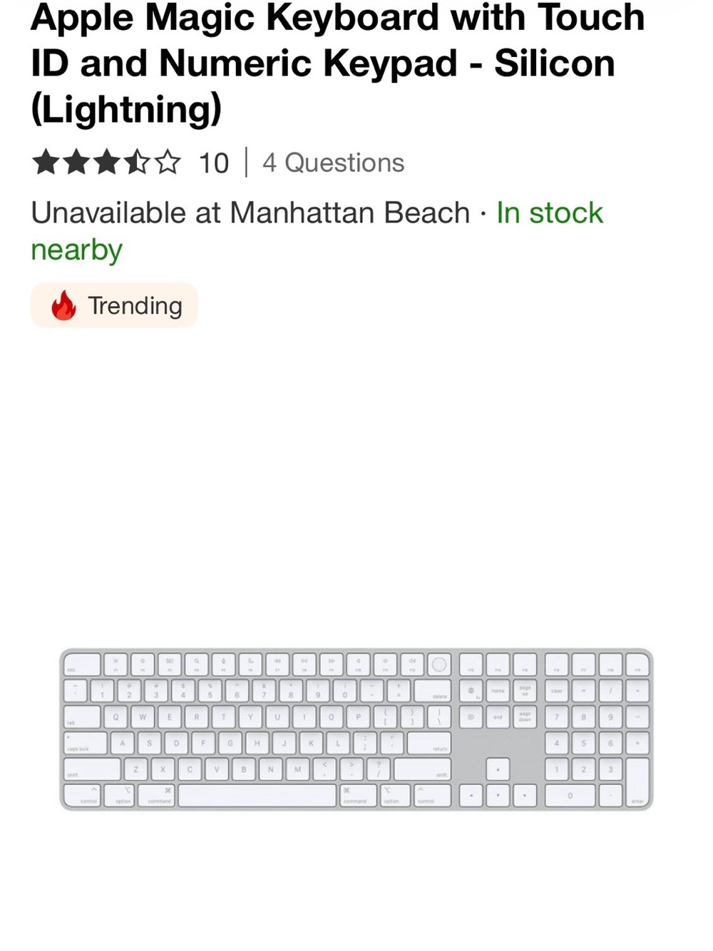 Apple Magic Keyboard with Touch
ID and Numeric Keypad - (Lightning)